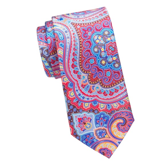 Robert Graham Mens 100% Silk Tie Pink Red Blue Paisley Pattern Necktie NWT‎